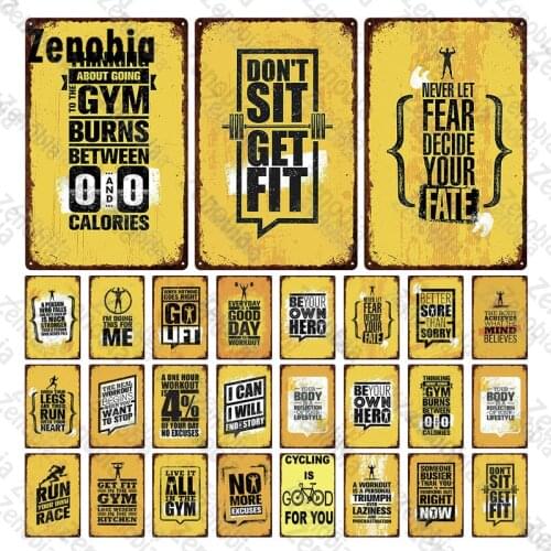 Gym Sign Metal Poster Vintage Plaque Metal Sign Tin Sign Work Out Wall Decor for Man Cave Gym Decorative Quotes Letter Tin Plate