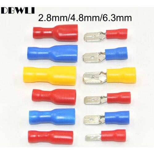 100pcs 50pairs 2.8mm 4.8mm 6.3mm Female Male Electrical Wiring Connector Insulated Crimp Terminal Spade FDFD2-250 MDD2-250