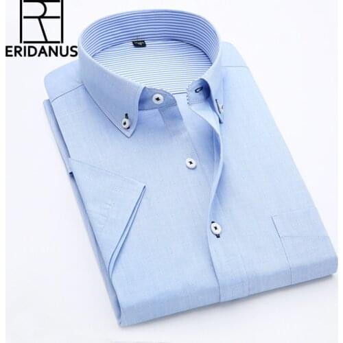 2016 Summer Korean Cultivating High-grade Solid Color Oxford Shirt Patchwork Striped Collar Short-sleeved Cotton Shirts 4XL M075