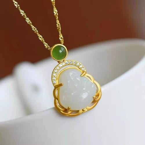 2021 New 925 Ancient Silver Necklace Natural Hetian Jade Lefo Pendant Designed for Women Jewelry