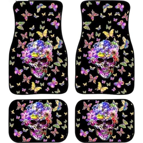Bytterfly&Skull Design 4pcs Custom Floor Mats for Cars Front and Rear Car Floor Mats all Weather Durable Car Carpet Floor Mats