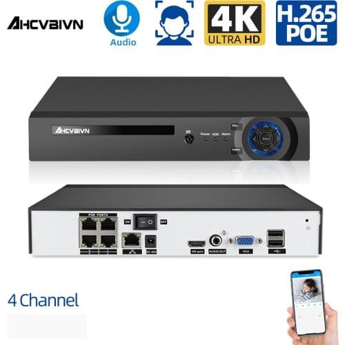 4K 4CH POE NVR ONVIF H.265/H.264 Surveillance Security Video Recorder CCTV NVR for POE IP Camera (1080P/4MP/5MP/8MP/4K)