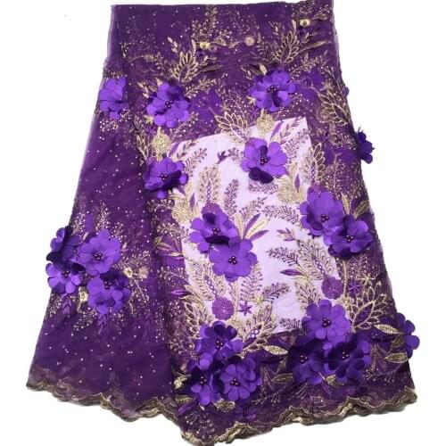 5 Yards Nigerian Lace Fabric African Lace Fabric Quality Beaded 3D Flower Tulle Mesh Lace Fabric French Lace Fabric Prom Dress