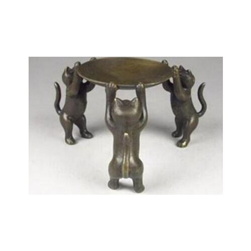 Free shipping Chinese Bronze Plate Cats Animal 3 Cat oil lamp Candle Holder Candlestick statue