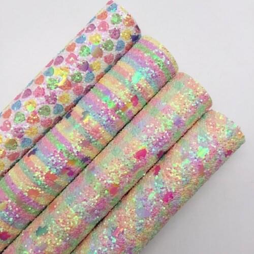 LEOsyntheticoDIY Dots Stripes Plaids Printed Unicorn Chunky Glitter Vinyl Fabric Sheet Felt Backing Synthetic Leather R096A