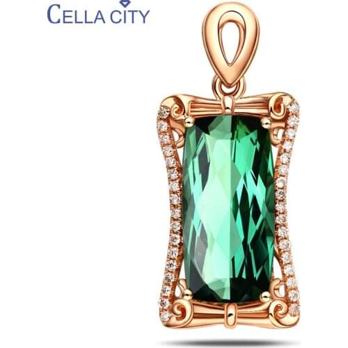 Cellacity Luxury Silver 925 Necklace for Women Charms Fine Jewelry 5 carats Green Blue Red Gemstone Pendant Female Party Chain