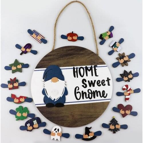 Wooden Ornaments Gnome Door Hanger DIY Seasonal Welcome Sign Interchangeable Door Listed Decoration for Wedding Party