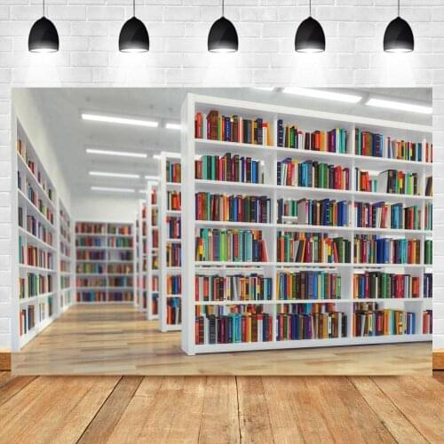 Library Interior Bookshelf Photography Backgrounds Colorful Books Wooden Floor Aisle Photographic Backdrops For Photo Studio