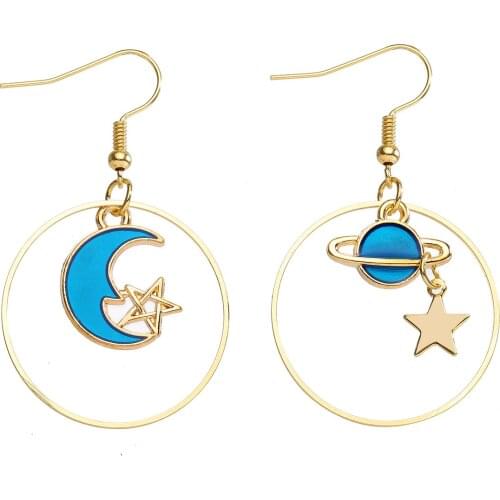 HONONJO Fashion Party Sets For Women Gold Metal Star Moon shape Hanging Earrings 2021 Trend Female Modern Jewelry Gift