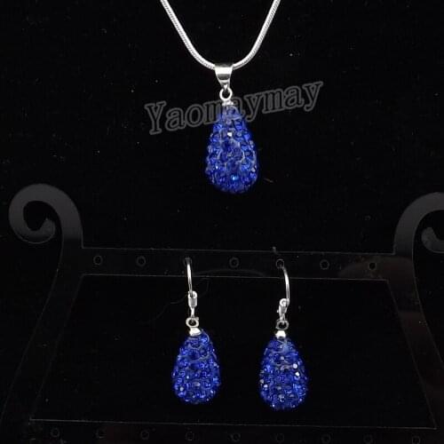Crystal Jewelry Set Royal Blue Rhinestone Water Drop Pendant Earrings And Necklace For Party 5 Sets Wholesale
