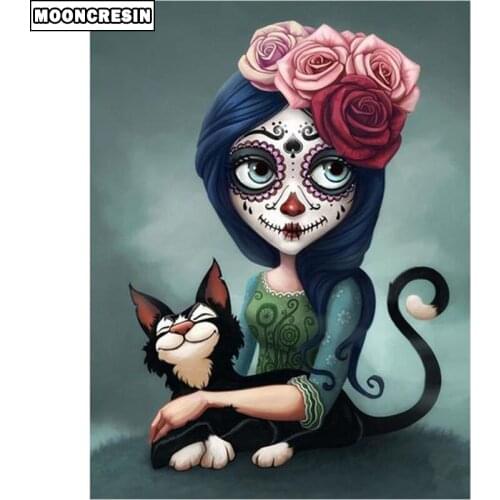 Diy Diamond Embroidery Set Full Square Drill 5D Diamond Painting Cat Picture Of Rhinestones Cartoon Skull Girl Wall Decor Gift