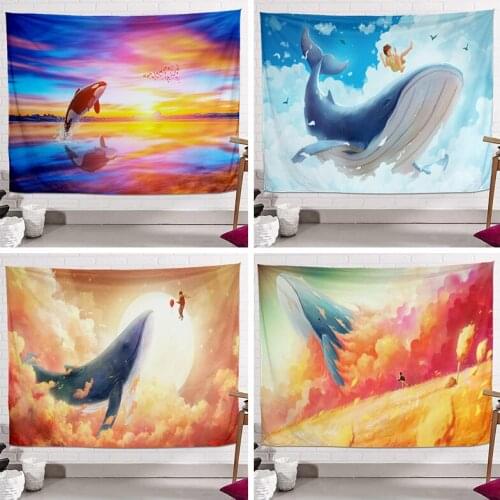 Kawaii Room Decor Whale Background Cloth Hanging Cloth Ins Wind Wall Cloth Bedroom Bedside Decoration Tapestry Decoration Mural