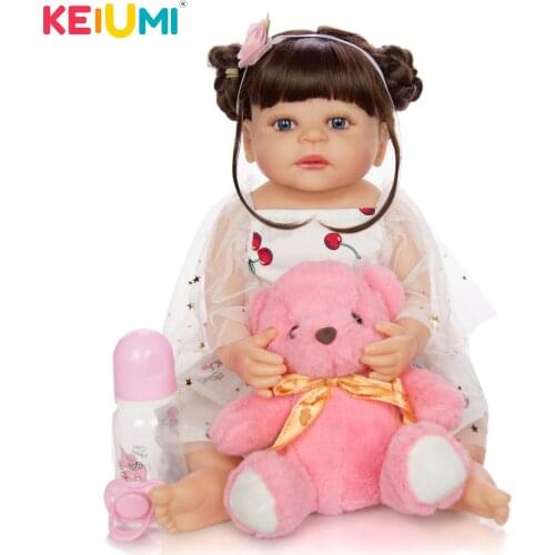 KEIUMI Dropshipping 55cm Lifelike Reborn Babies Girl Doll Full Silicone Princess Baby Dolls Child Birthday Xmas Gift Toy For Kid