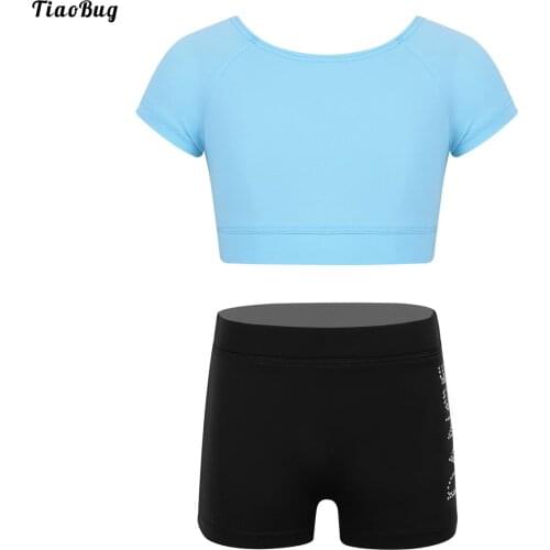 TiaoBug 2Pcs Kids Girls Outfit Short Sleeves Tank Top With Letters Printed Bottoms Set For Ballet Dance Gym Workout Swimming