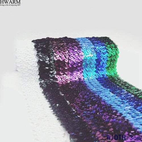 20yards 3cm DIY lace fabric wafer connection Bead fringe 3rows elastic sequins Dance costume accessories Christmas festive lace