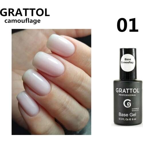 GRATTOL Professional 9ML Camouflage 01 Nail Polish Nail Art Color Base Gel 2 In 1 Manicure Semi Permanent UV Nude Base