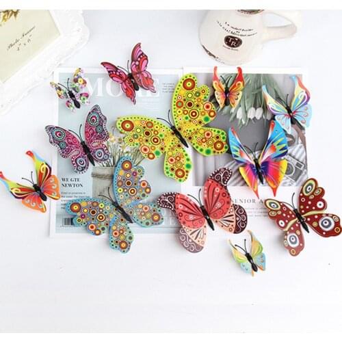 12 Pcs Chinese 3D Colorful Crafts Butterfly style Fridge Magnet Refrigerators Suitable Kitchen Bedroom Living Room Toilet DIY