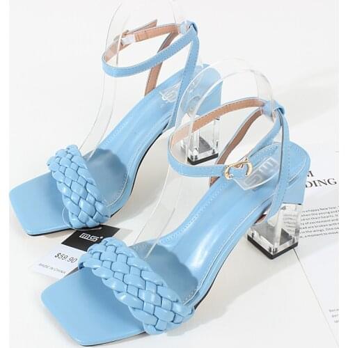 MS womens shoes 2021 summer new womens sandals hand-woven belt open toe hollow high heels fashion party 8.5cm