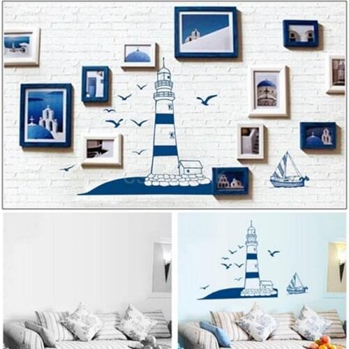 Blue Sailing Seagull Wall Stickers Small Fresh Style Photo Frame Stickers Background Home Wall Decoration IC873230
