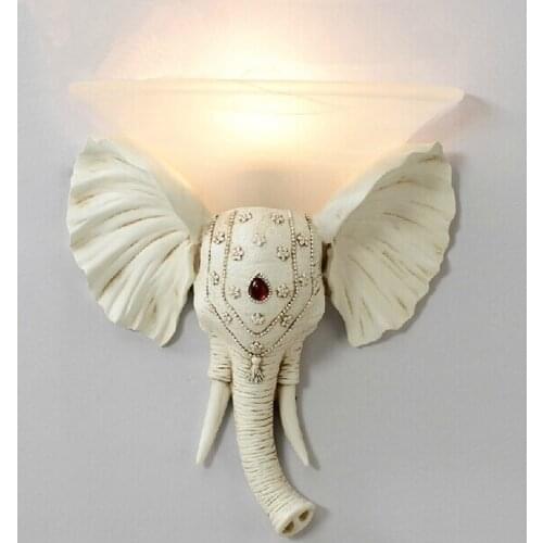 Hallway Elephant Wall light sconce with glass shade Art Studio Resin Wall Lamp Arandela Bedside Aisle Bathroom mirror Lighting