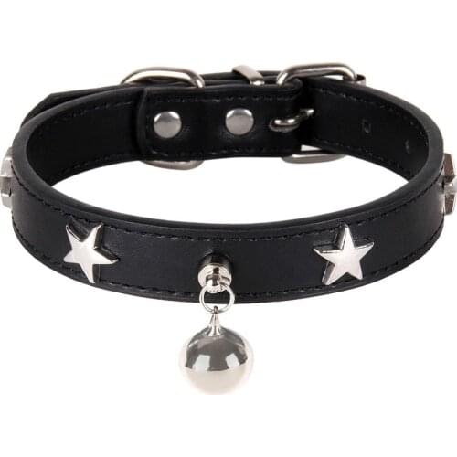 Customize Dog Collar Pentagram Bell Dog Accessories Leather For Small Medium Large Dog Pink Blue Black Brown Red Chihuahua Strap
