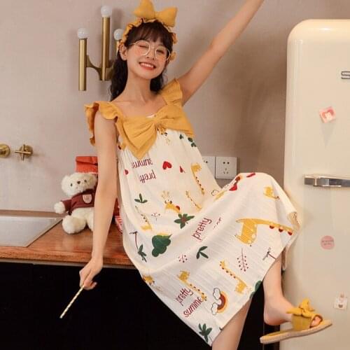 Summer Womens Homedress Nightdress Girls Sleepwear Cotton Braces Sleepshirts Long Loose Dress Home Clothing Fashion Nightgowns