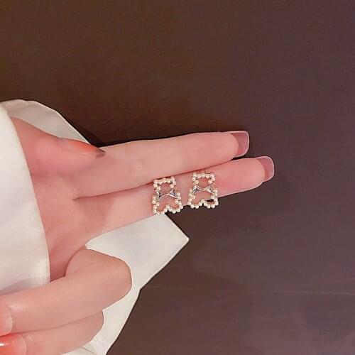 New bow tie bear earring lovely pearl earrings simple compact woman compact zircon small bow tie earrings woman