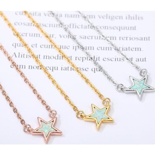 Five Pointed Star Necklace For Women Girl Gold Stainless Steel Neck Chain Green Stone Female Pendant Necklace Cute Jewlery 2020