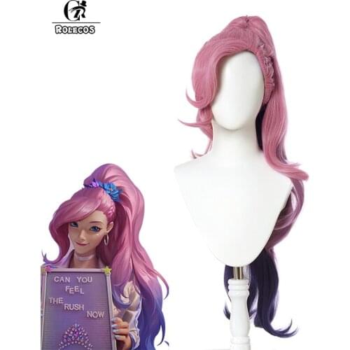 ROLECOS LOL Seraphine Cosplay Wig LOL KDA Seraphine Cosplay Loose Wave Wig Women Pink Headwear Heat Resistant Synthetic Hair