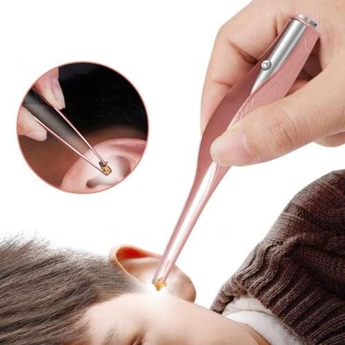 1 PC Ear Cleaner LED Flashlight Earpick Wax Removal Tweezer Luminous Kids Stainless Steel Tweezer Remover