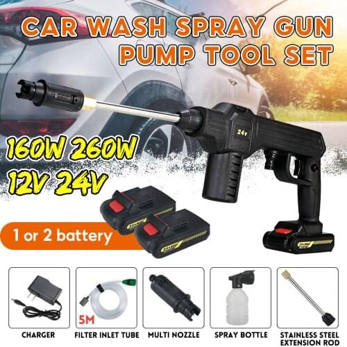 12/24V Portable High Pressure Wireless Electric High Power Car Washing Guns Machine 0-4000mAh Rechargable Washing Pump