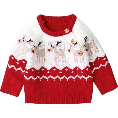 OPPEIRAYA Christmas Childrens casual Sweater Round Neck Long Sleeve Loose Sweater with Elk Pattern for Spring and Winter