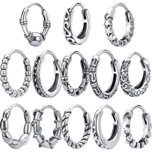 ZS Punk Hoop Earrings for Man Stainless Steel Simple Round Circle Hoop Earrings Rock Roll Mens Hip Hop Jewelry