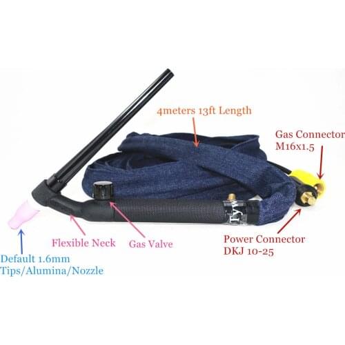 WP9FV TIG Torch GTAW Gas Tungsten Arc Welding Torch Air Cooled WP-9 Gas Valve Flexible Neck TIG Welding Torch