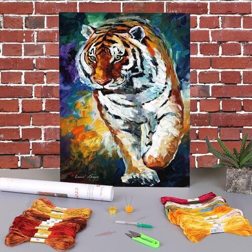 Bengal Tiger Printed Fabric 11CT Cross Stitch Embroidery Kit DMC Threads Craft Sewing Painting Needlework Wholesale Needle