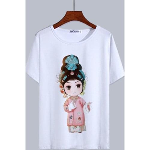 Tufaha Beijing Opera Facial Makeup Mens and Womens Short Sleeve T-shirt Printing Casual Loose Women Clothes