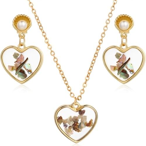 High Quality Gold Color Austrian Crystal Heart Flower Pendants Necklaces Earrings Wedding Bridal Jewelry Sets For Women