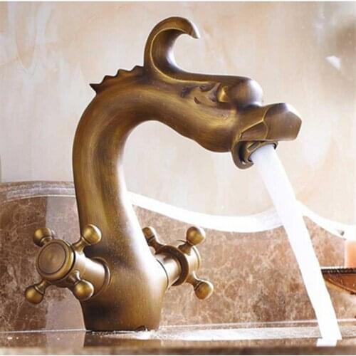 High Quality Basin Sink Faucet Cold And Hot Water Bathroom Faucets Antique Brass Two Handle Deck Mounted Black Gold Color