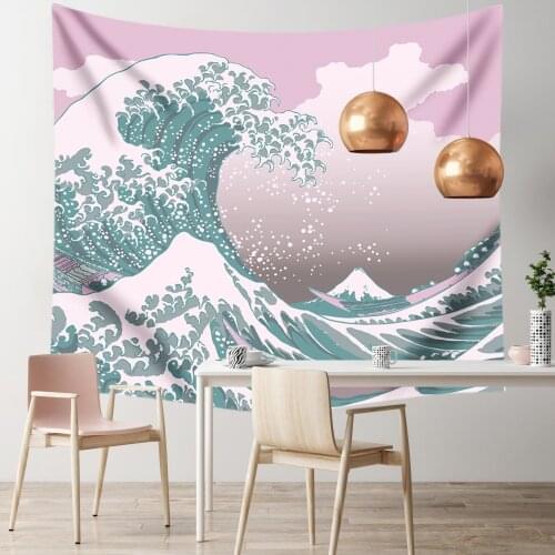 Japan Kanagawa Waves Hanging Tapestry Decoration Household Japanese Tapestry Boho Bedspread Yoga Mat Blanket Decoration Mural