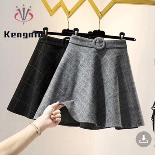 Plaid Women Skirts Autumn Winter New Wool&Blends Female Skirts High Waist A-Line Office Lady Skirts Loose Oversized Skirt KE1952