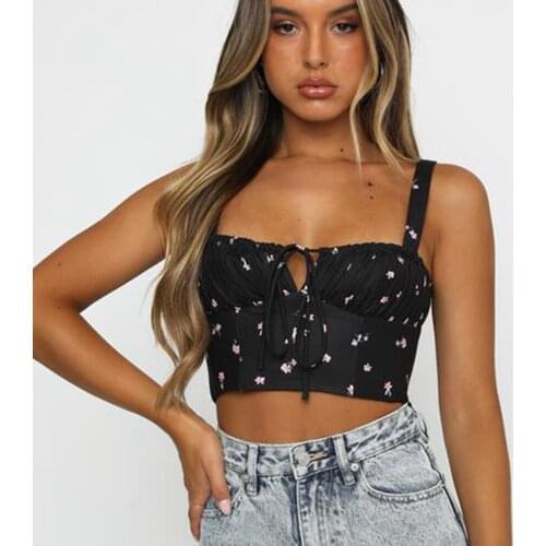 Womens Bustier Tank Tops Pleated Hollowed Drawstring Front Lace-up Neck Slimming Short Elastic Vest Clothes