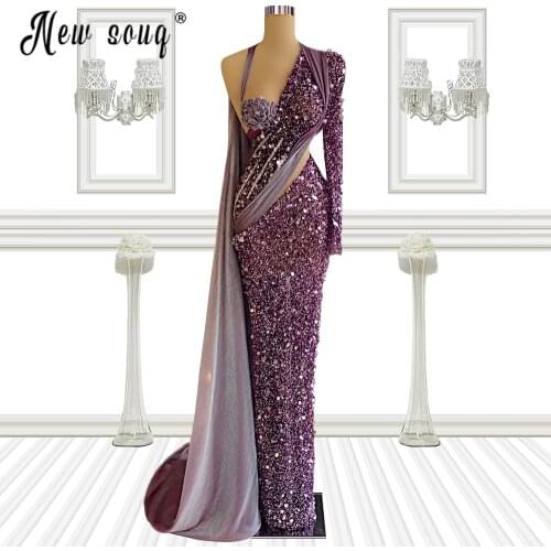 Abendkleider Vestido De Festa Mermaid Purple Evening Dress Newest Sequnis Beading Formal Prom Dresses Glittery Cocktail Dress