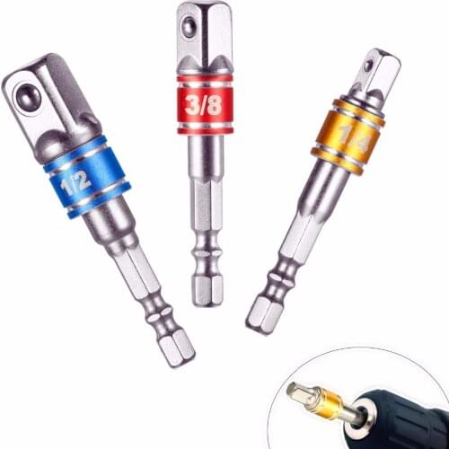 3pcs Colorful Impact Socket Adapter Drill Extension Set High Speed Turns Power Drill Into Nut Driver 1/4", 3/8"and 1/2" Drive