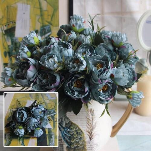 5 Colours 6 Heads Bunch European Artificial Flower Fake Peony Christmas Bride Wedding Small Peony Silk Flowers Home Decorative