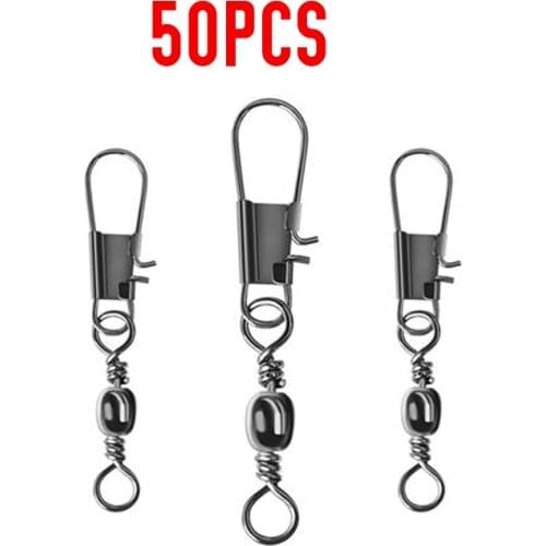 50pcs/ Set Fishing Connector Swivels Interlock Pin Snap 4#-12# Rolling Swivel For Fishhook Lure Fishing Accessories