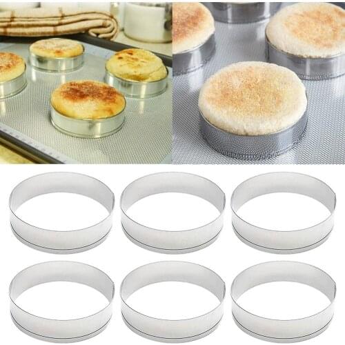 6Pcs Stainless Steel Cake Muffin Crumpet Bread Rings Bakery Baking Mold Tools Round Shape Baking Tool Fondant Mold