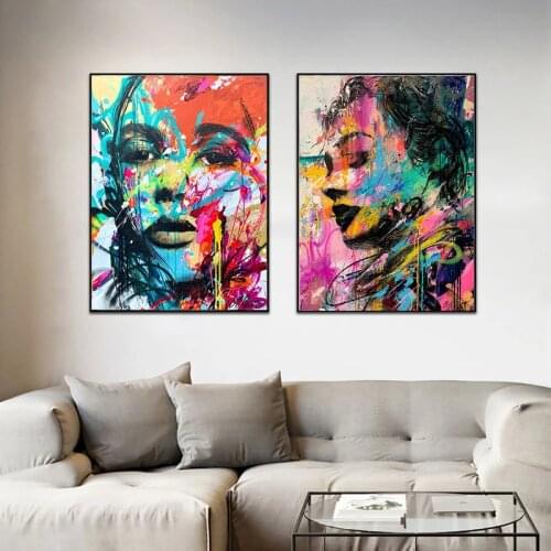 Abstract Girl Canvas Painting Street Pop Graffiti Art Figure Posters and Prints Modern Wall Art Pictures for Living Room Decor