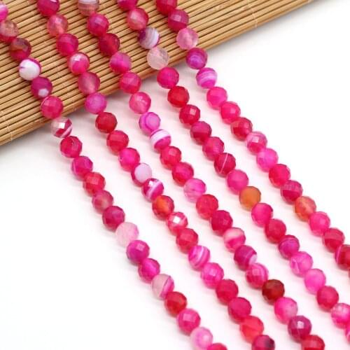 Beaded Natural Stone Rose Red Striped Agate Round Faceted Beads for Jewelry Making Charm DIY Bracelet Necklace Accessories 8mm
