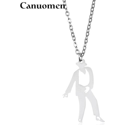 Canuomen Michael Jackson Pendant Necklace Stand up Dance Posture Stainless Steel Gold For Boyfriend Men Gift Charm Jewelry