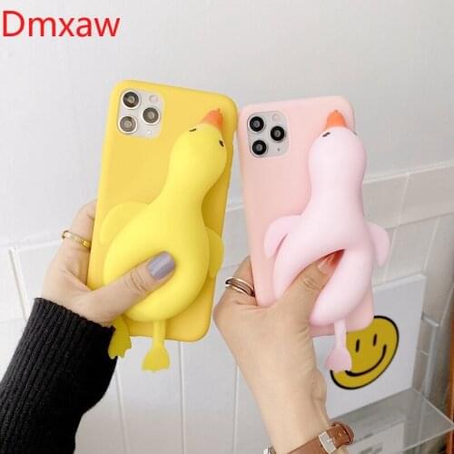 Casing For iPhone 12 11 Pro Max Mini X XR XS Max 8 7 6 6S Plus SE 5S 5 Cover Cute Cartoon Duck Goose Stress Reliever Soft Case